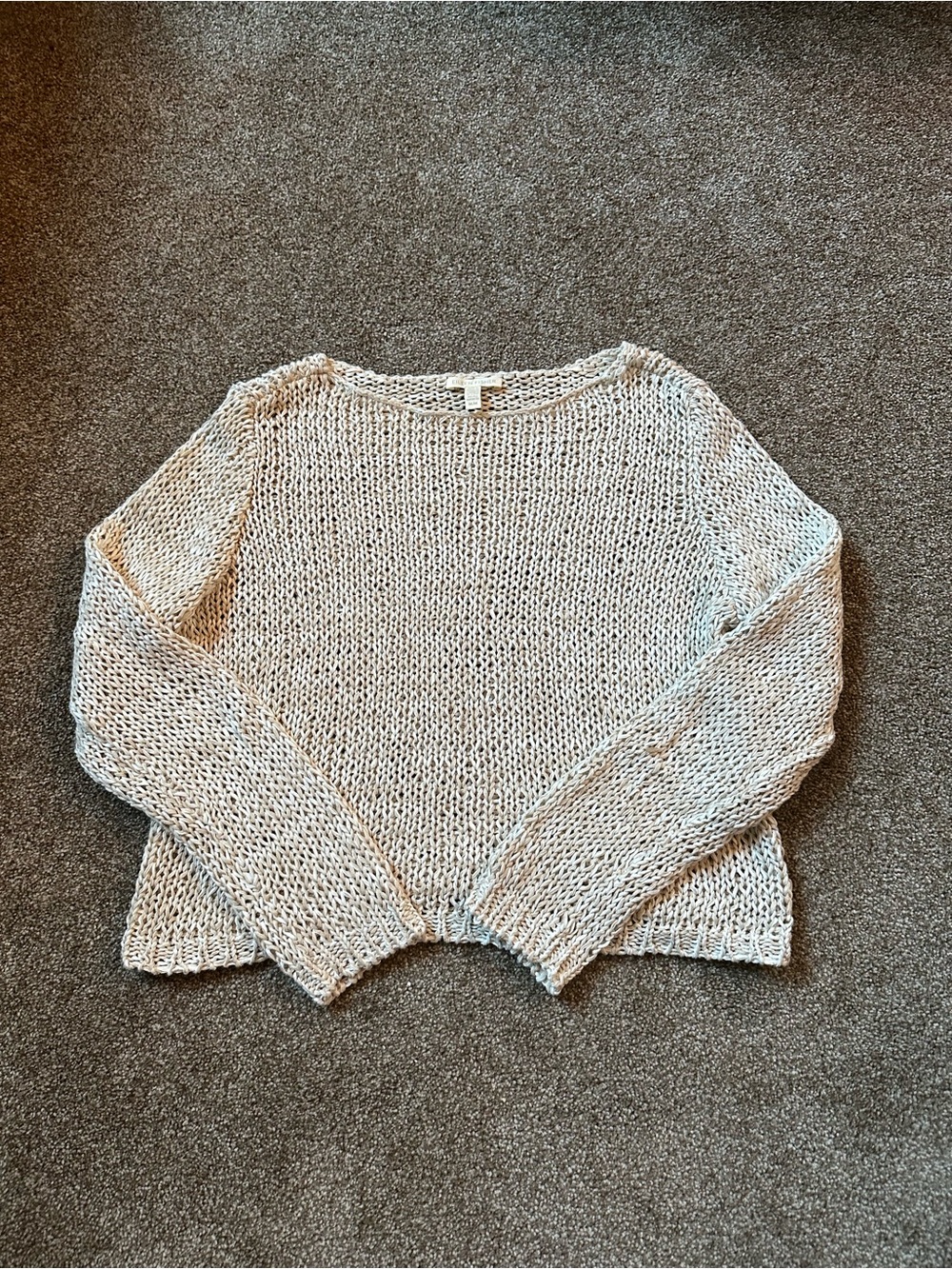 Eileen Fisher M Cream Organic Cotton Open Knit Crochet Sweater